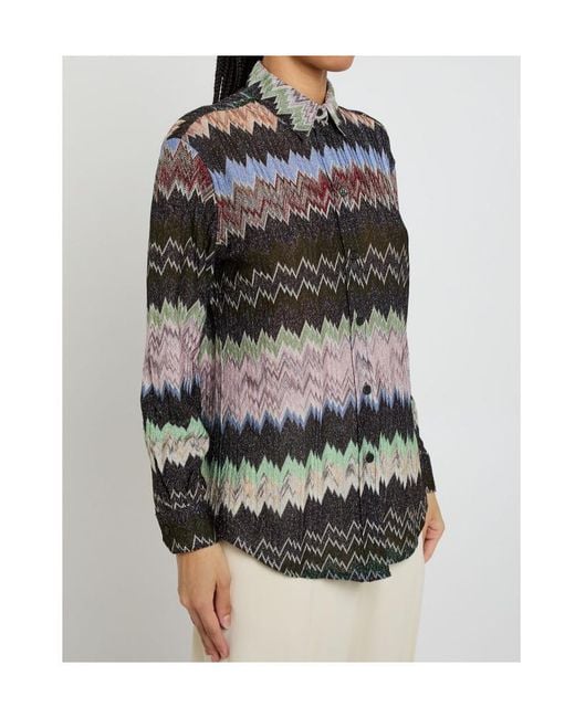 Missoni Gray Snake-Pattern Metallic-Knit Shirt