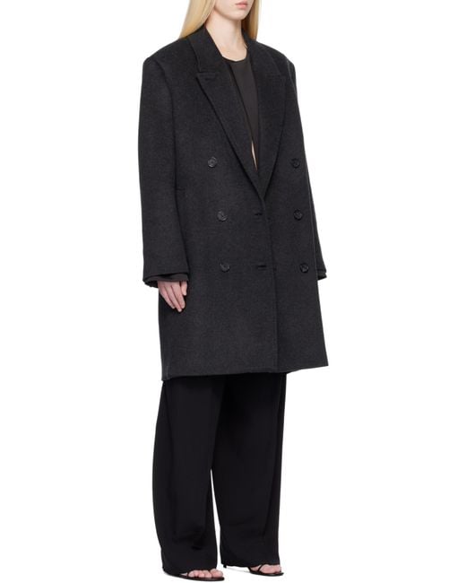 Totême Black Double-Breasted Cashmere Coat
