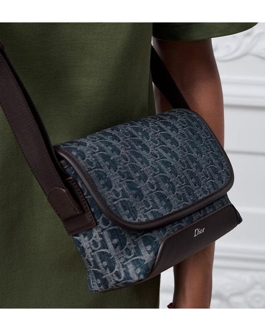 Dior Blue Mini Jett Flap Messenger Bag for men