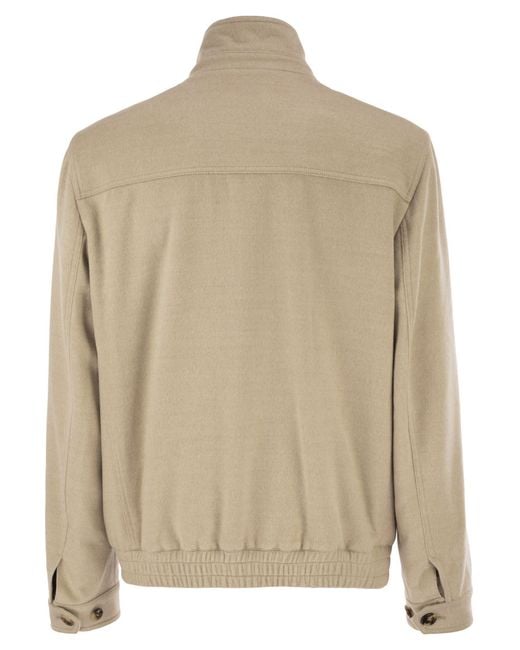 Brunello Cucinelli Natural Virgin Wool Bomber Jacket With Stand Collar for men