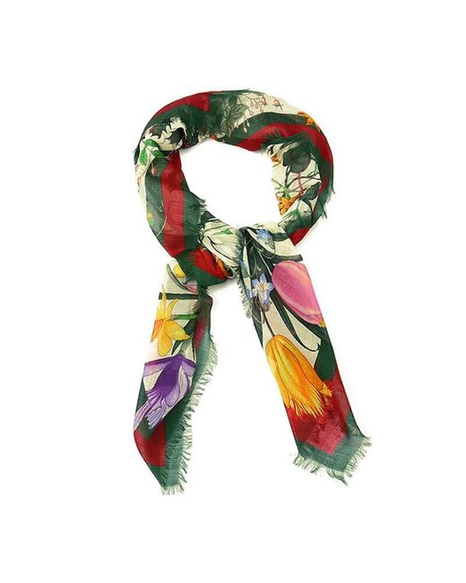 Gucci White Flora Web Print Shawl