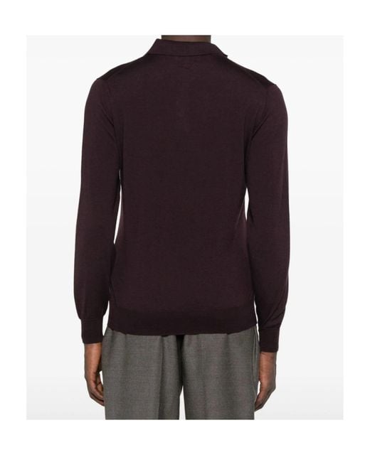 Lardini Purple Half-Button Long Sleeved Polo Shirt for men