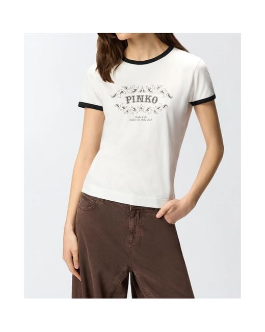 Pinko White Contrast Trim Logo T-Shirt