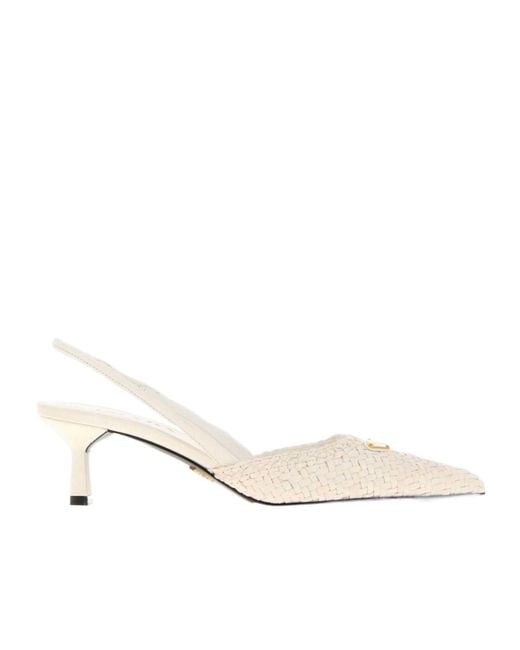 Prada Natural Logo Plaque Slingback Pumps