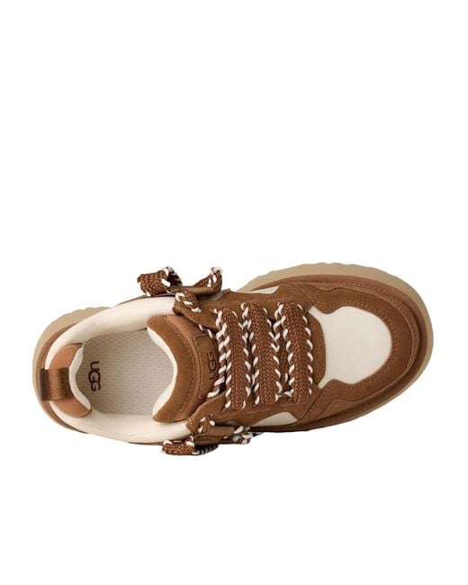 Ugg Brown Astromel Logo Debossed Lace-Up Sneakers