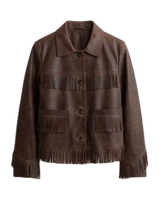 Nili Lotan Brown Fringed Patch-Pockets Jacket