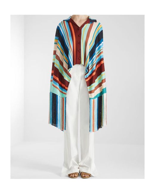 Fendi Blue Striped Fringe Cropped Knitted Jacket