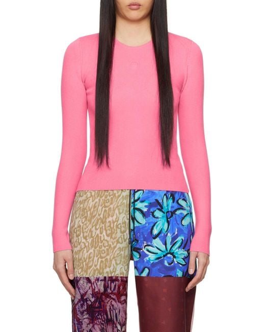 MARINE SERRE Pink Long-Sleeved Ribbed Sweater