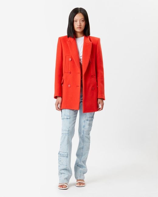 Isabel Marant Red Lileya Double Breasted Virgin Wool Coat