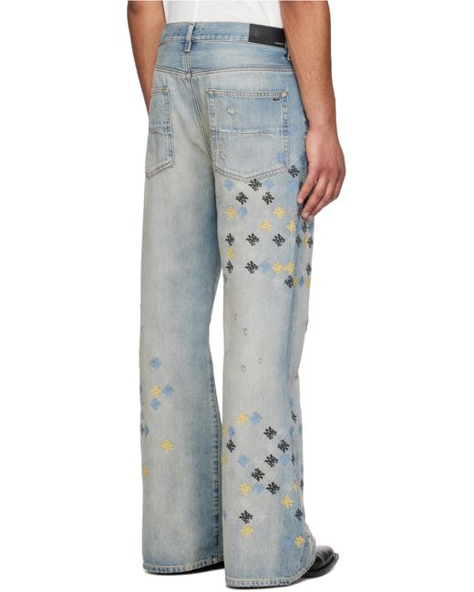 Amiri Blue Ma Quad Embroidered Distressed Flared Jeans for men