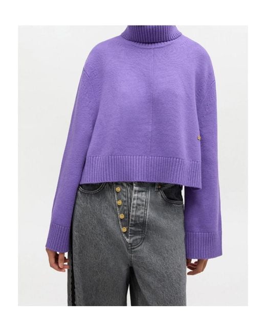 Ganni Purple Wool Turtleneck Jumper