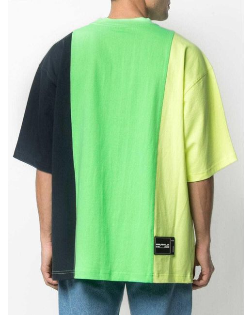 we11done Green Colour Block T-Shirt for men