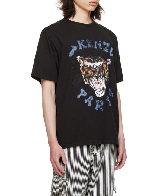 KENZO Black Drawn Tiger Printed T-Shirt for men