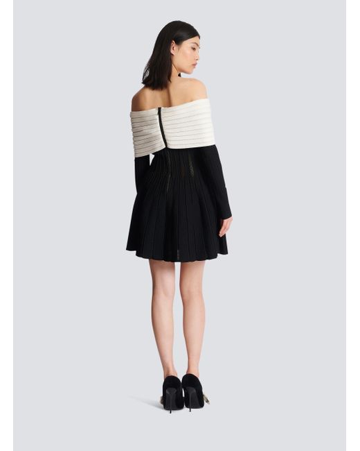 Balmain Black Off-The-Shoulder Skater Dress