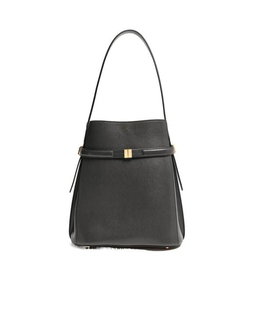 Totême Black Belted Leather Bucket Bag