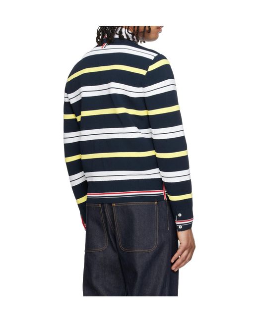 Thom Browne Blue Multicolored Striped Crew Neck Knit Sweater for men