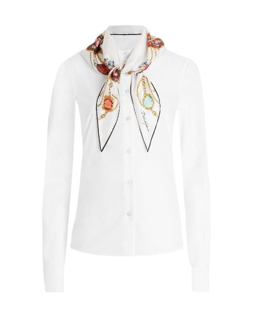 Dolce & Gabbana White Scarf Detailed Poplin Shirt