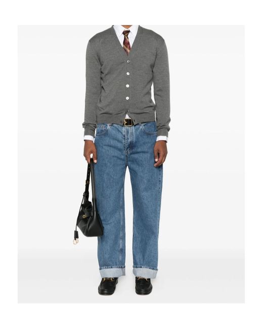 Gucci Gray Button-Front V-Neck Cardigan for men