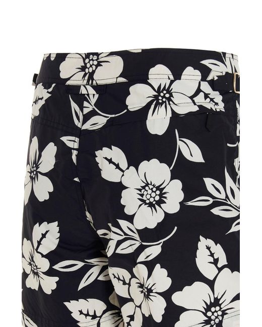 Tom Ford Black Floral-Print Swim Shorts for men