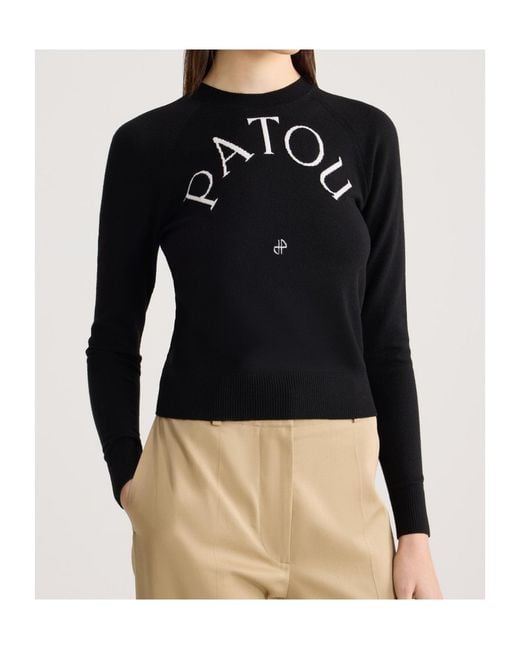 Patou Black Logo-Intarsia Crewneck Jumper