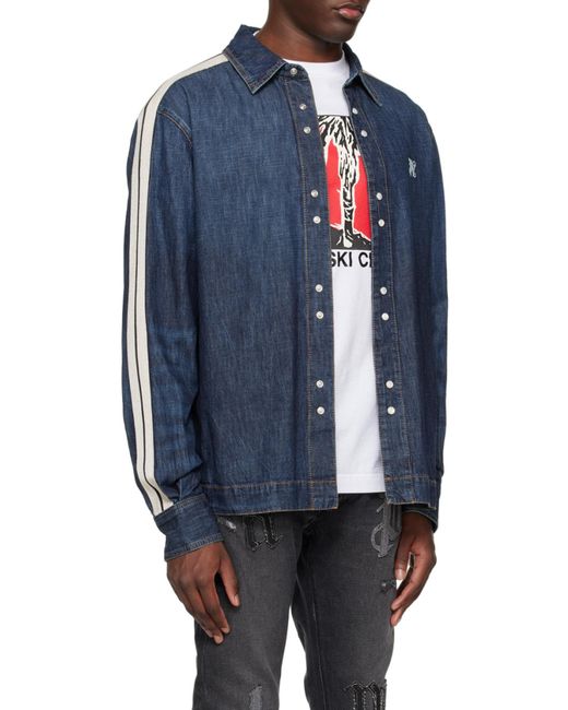 Palm Angels Blue Monogram Detailed Denim Track Jacket for men