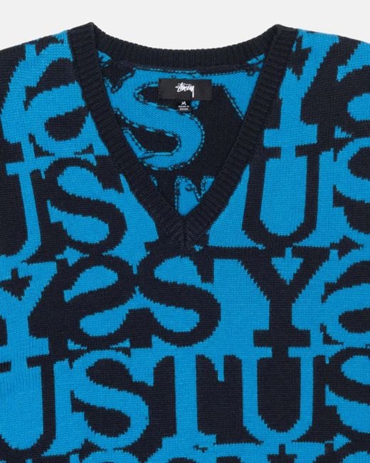 Stussy Blue V-Neck Sweater for men