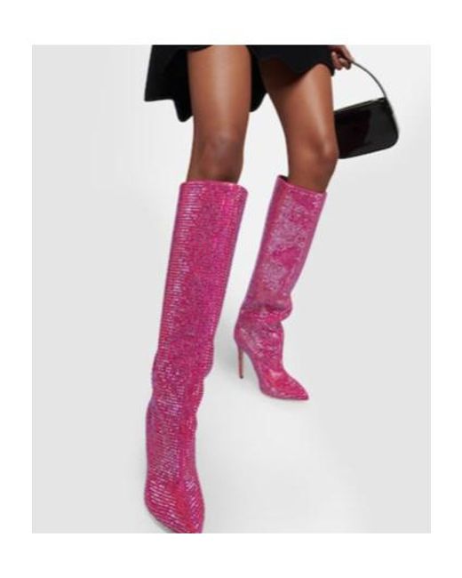 Paris Texas Pink Holly Embellished Knee-High Boots