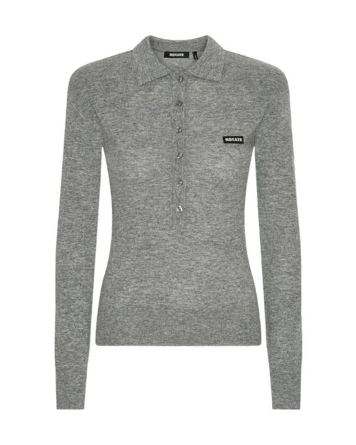 ROTATE BIRGER CHRISTENSEN Gray Ribbed Logo Polo Knitted Top