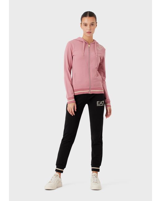 EA7 Pink Hooded Zippered Sweatshirt And Sweatpants Set