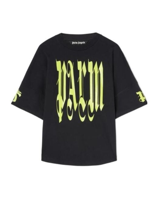 Palm Angels Black Gothic Logo Printed Crewneck T-Shirt for men