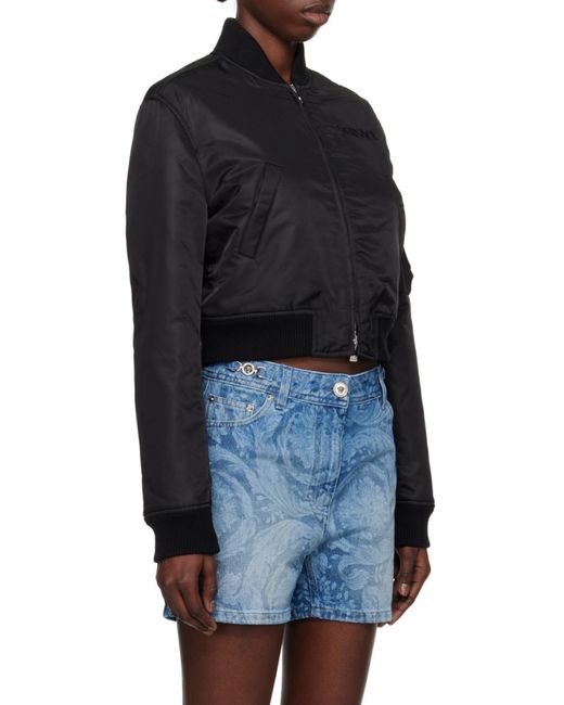 Versace Black Padded Cropped Bomber Jacket
