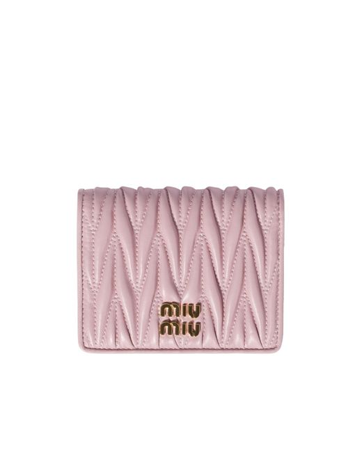 Miu Miu Pink Small Matelassé Nappa Leather Wallet