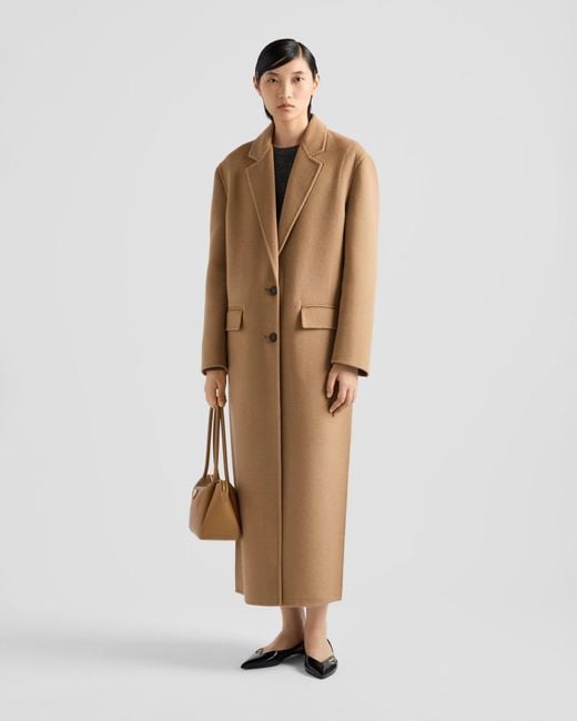 Prada Natural Single-Breasted Long Coat
