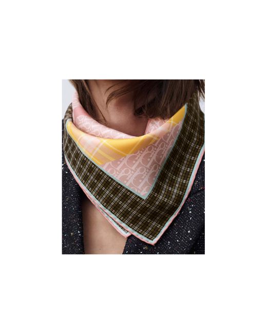 Dior Pink Infini Tartan90 Square Scarf