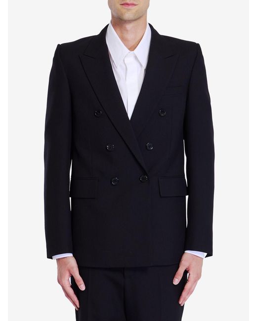 Saint Laurent Black Double-Breasted Long-Sleeved Jacket for men