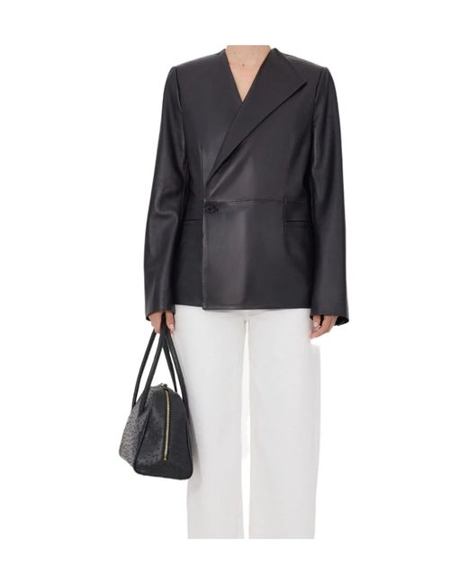 Loulou de Saison Black Paoli Asymmetric Lapel Leather Jacket