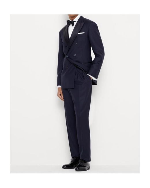 Brunello Cucinelli Blue Double-Breasted Wool Suit for men