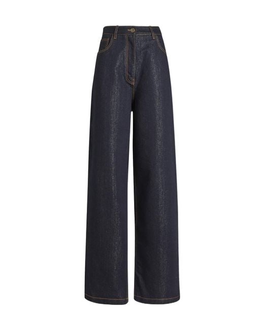 Etro Blue Stitched Wide-Leg Jeans
