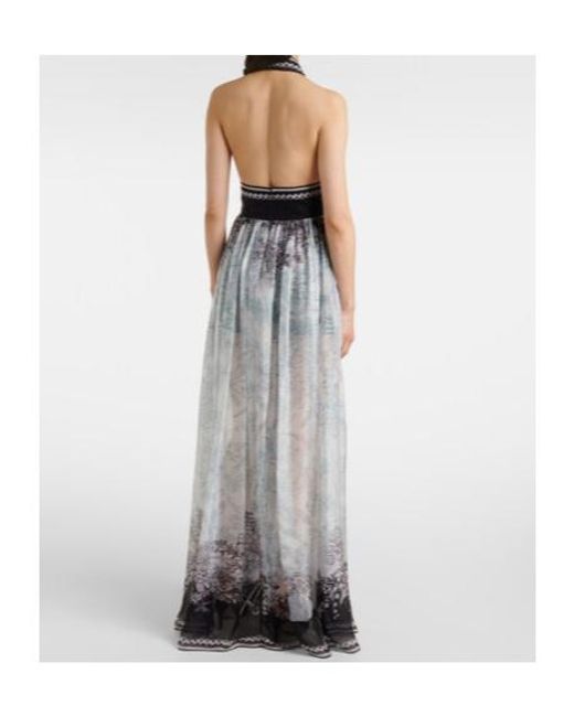 Elie Saab White Printed Silk Chiffon Maxi Dress