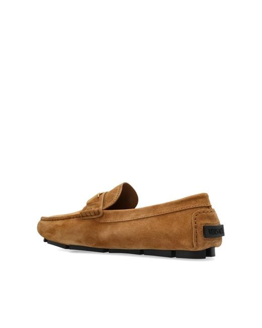 Versace Brown Logo-Engraved Loafers for men