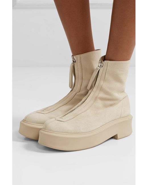 The Row Natural Front-Zipped Ankle Boots