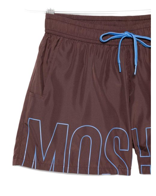 Moschino Purple Logo-Print Drawstring Swim Trunks for men