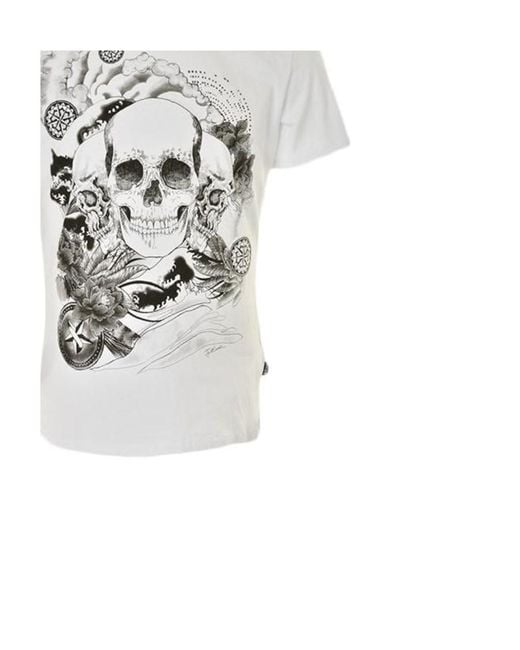Just Cavalli White Skull Printed Short-Sleeved T-Shirt for men