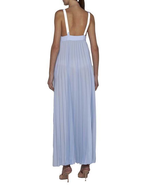 P.A.R.O.S.H. Blue Floral-Appliqué Pleated Gown