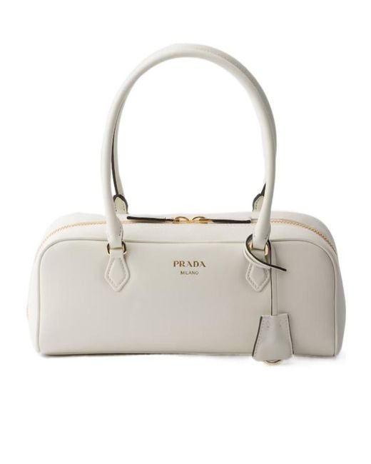 Prada Natural Medium Leather Top-Handle Bag