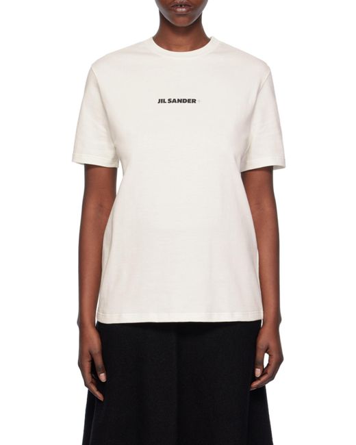 Jil Sander White Logo Printed Crewneck T-Shirt