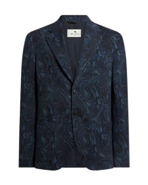 Etro Blue Wool-Blend Jersey Travel Jacket With Paisley Motif for men