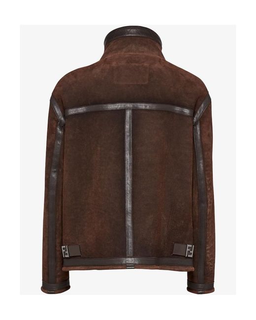 Fendi Brown High Neck Zip-Up Oversized Jacket for men