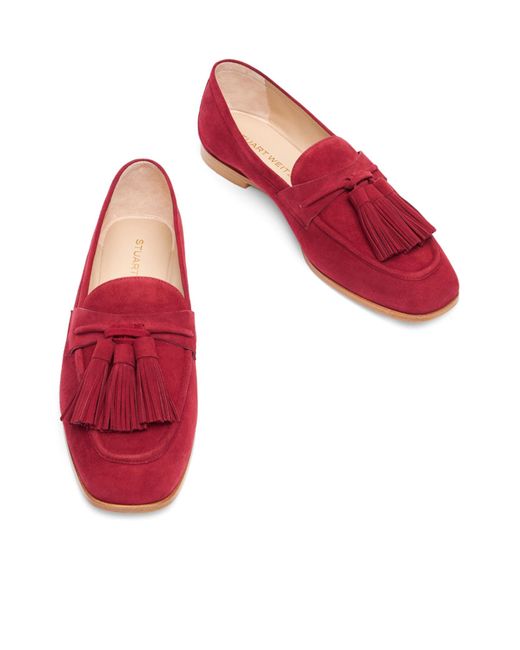 Stuart Weitzman Red Lindi Tassel Loafers