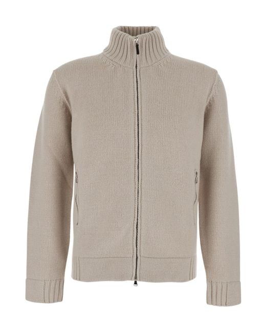 Kangra Cashmere Brown High-Neck Zip-Up Cardigan for men